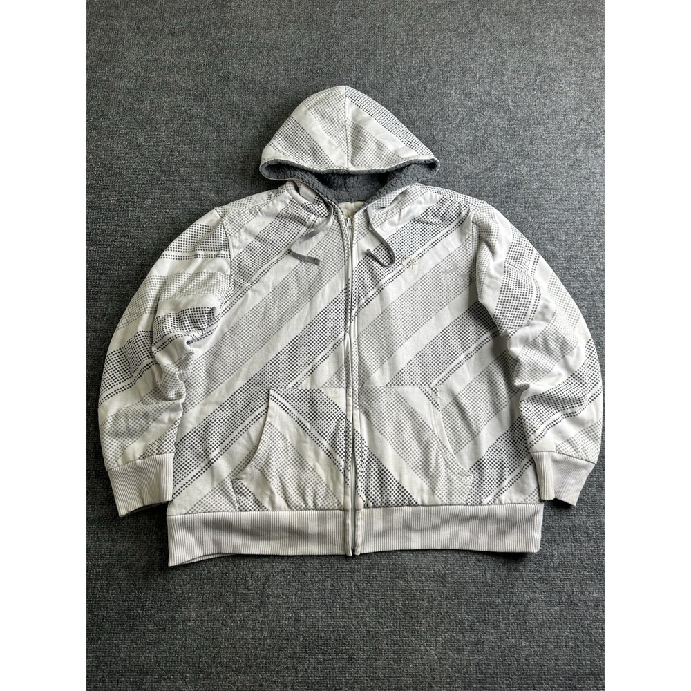 Mens OP Sherpa Lined Full Zip Hoodie Gray Striped Size 2XL